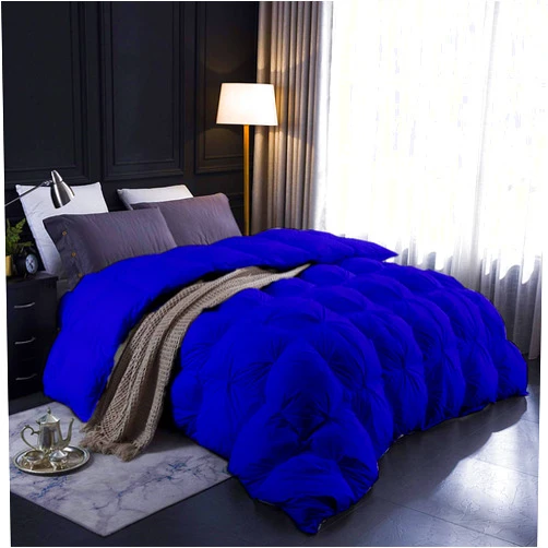 Anex Linen 3 PC Comforter Set Cotton Fill Power 500 GSM Pinch Pleated Comforter All-Season Soft Comfortable Baffle+Pinch Pleat Comforter Set King/Cal King Size-Royal Blue
