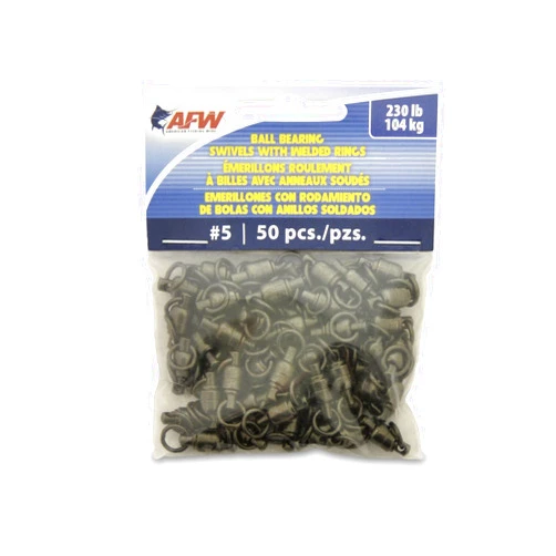 AFW American Fishing Wire Black Ball Bearing Swivels (50 Pieces), Size 5, 230 Pound Test
