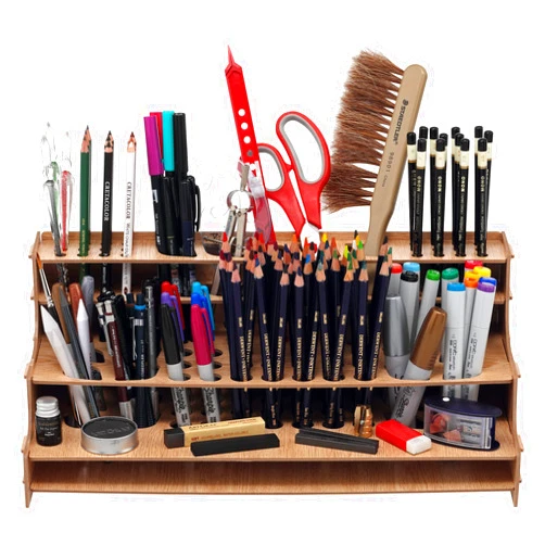 HG Art Concepts Mezzo Artist Drawing Rack - Wood Grain Laminate Multi Layer Desk Stand Professional Storage Display Organizer for Pens, Pencils, Drafting and All Other Drawing Tools