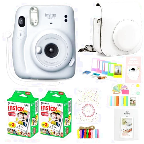 Ultimate Deals Fujifilm Mini 11 Instant Camera Ice White + MiniMate Accessories Bundle + Fuji Film Value Pack (40 Sheets) Accessories Bundle, Color Filters, Album, Frames