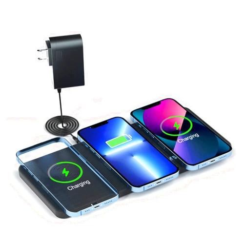 JE Make IT Simple Triple Wireless Charger Pad - 15W Fast Charging Station for Apple iPhone 15/14/13/12 Pro/Max/Plus, AirPods, Qi-Certified 3-in-1 Charging Mat for Multiple Devices One-Step Wireless Charging Solution