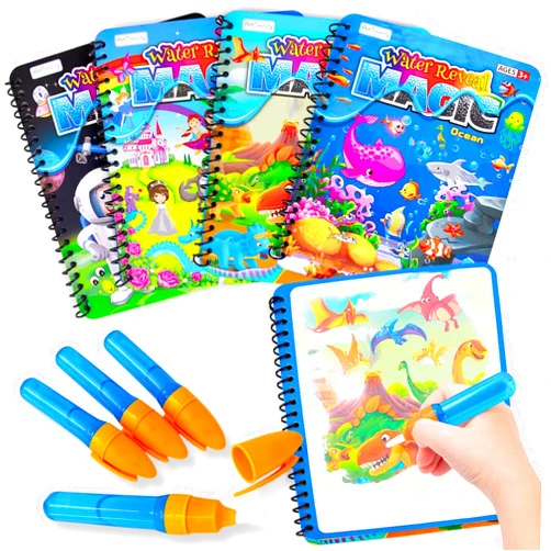ArtCreativity 4 Pack Magic Water Coloring Books for Toddlers, Reusable Magic Water Pen Coloring Books for Kids - Mess Free Water Art Book for Toddlers - Travel Activity Toys, No-Mess Coloring