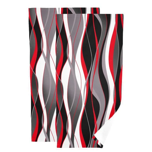 YOCIBIUT Red Black Gray Hand Towels for Bathroom Set of 2,Absorbent Microfiber Grey and White Striped Abstract Modern Kitchen Towels 14