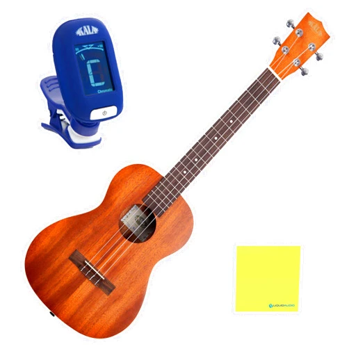 Liquid Audio Kala KA-B Mahogany Baritone Ukulele Bundle with KALA Klipz Blue Clip-On Tuner & Polishing Cloth – All-Mahogany Construction, Warm Tone, Chrome Die-Cast Tuners, Ideal for Beginners & Pros