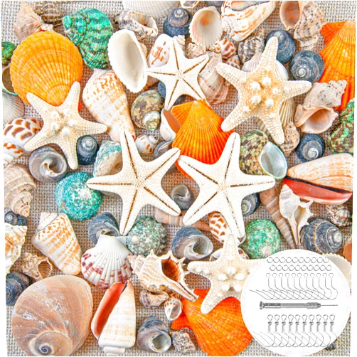 KAMHX Mixed Size Beach Sea Shells, Conch and Starfish,Suitable for Beach Theme Parties, Home Decoration, Weddings, Vase Fillings and Classrooms, DIY Crafts Shell Earrings and Bracelets