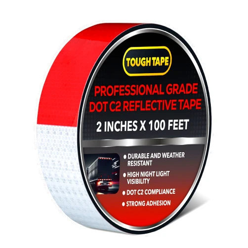 Tough Tape DOT C2 Reflective Tape 2IN x 100 FT - Outdoor Waterproof Conspicuity Tape - Red White Reflector Tape for Trailers, Vehicles, Boats - Strong Reflective Safety Tape for Caution Warning Signs
