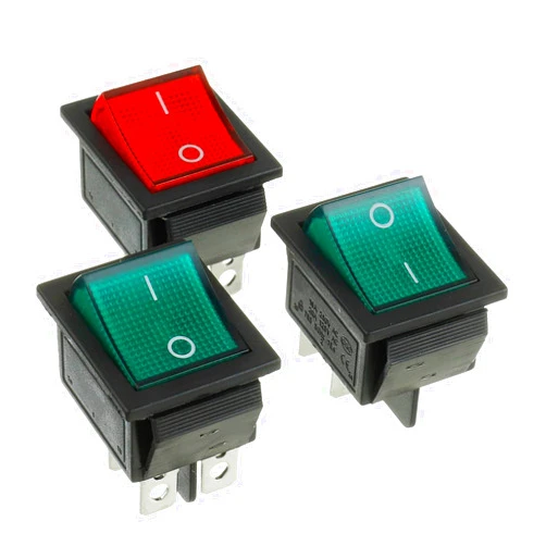 BOJACK 2 Position Rocker Toggle Switch ON/Off DPST 4 Pin 250V/6A, 125V/10A Green and Red LED Light KCD2-202N-R(Pack of 3pcs)