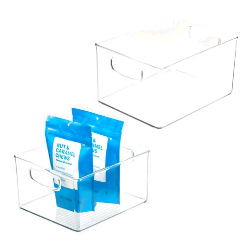 InterDesign iDesign Plastic Stackable Pantry Bin - Organizer Bin with Handles for Cabinets or Fridge - Set of 2 - Clear