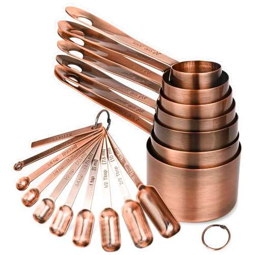 Nstezrne Copper Measuring Cups and Spoons Set, Stainless Steel Measuring Cups and Spoons Set 17, Copper Measuring Cups Set, 7 Metal Measuring Cup Set and 9 Copper Measuring Spoons &Leveler for Kitchen