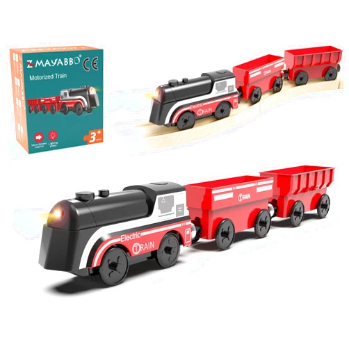 Z MAYABBO Battery Operated Train for Wooden Track, Motorized Train for Toddlers 3+ Years Old, 3Pcs Trains Toy Set Electric Trains Compatible with Thomas, Brio, Chuggington, Melissa and Doug