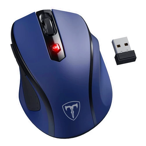HOTWEEMS Wireless Mouse, D-09 Computer Mouse USB Cordless Mice for Laptop, Ergo Grips, Lightspeed 5-Level 2400 DPI, 16 Months Battery, Portable for PC Mac Chromebook (Sapphire Blue, 1 Pack)