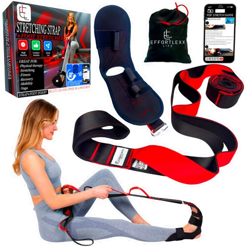 EFFORTLEXX LIFE Stretching Strap with loops and attachable foot, leg stretcher, fascia stretcher used for physical therapy, yoga, flex strap, exercise, Plantar Fasciitis, Pain Relief, recovery and increasing mobility
