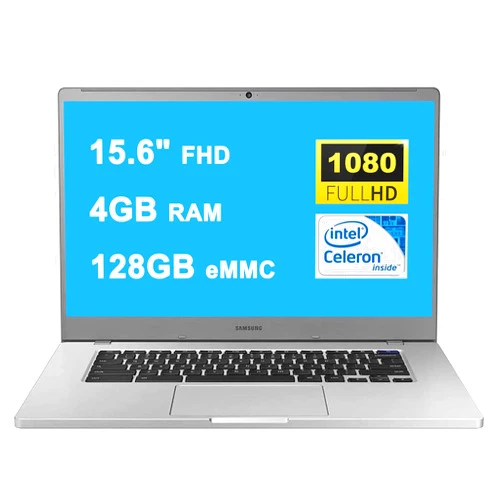 SAMSUNG 4+ Chromebook Laptop Computer 15.6'' FHD WLED Display Intel Celeron Processor N4000 4GB RAM 128GB eMMC 256GB SD Card USB-C Webcam Chrome OS, Silver