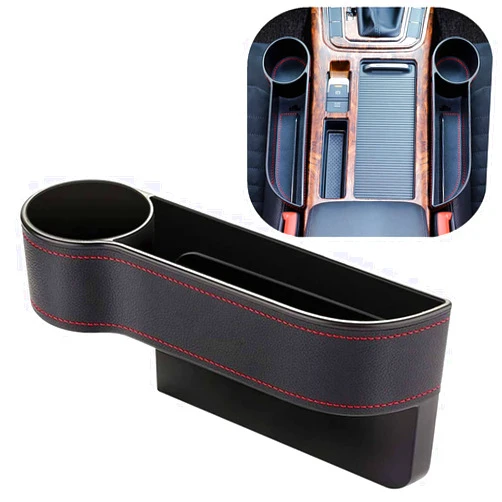 Coforder Car Seat Gap Filler Organizer Between Front seat car Organizer and Storage Box, Auto Premium PU Leather Console with Cup Holder, Car Pocket for Interior Essentials (for Driver Side)