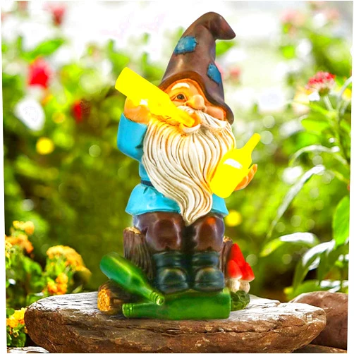 DKJOCKY Solar Funny Garden Gnomes Statues，Funny Gnome with LED Lights up Gnomes Decoration for Patio Balcony Yard Lawn, Novelty Gift for Outdoor Indoor Porch Decor