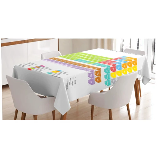 Ambesonne Periodic Table Tablecloth, Elements of Science Chemistry Liquids Solids Atomic Number Weight Formulas, Rectangular Table Cover for Dining Room Kitchen Decor, 60