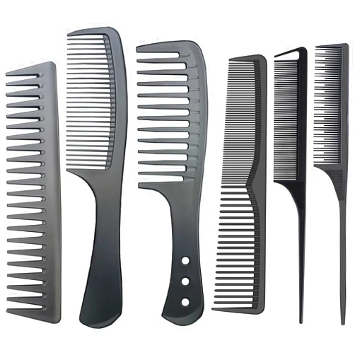 Rabetly Professional Comb Set Black 6 Piece - Carbon Fiber Anti Static And Heat Resistant Comb-Fine and Wide Tooth Comb for Men and Women - Parting Teasing and Hair Styling