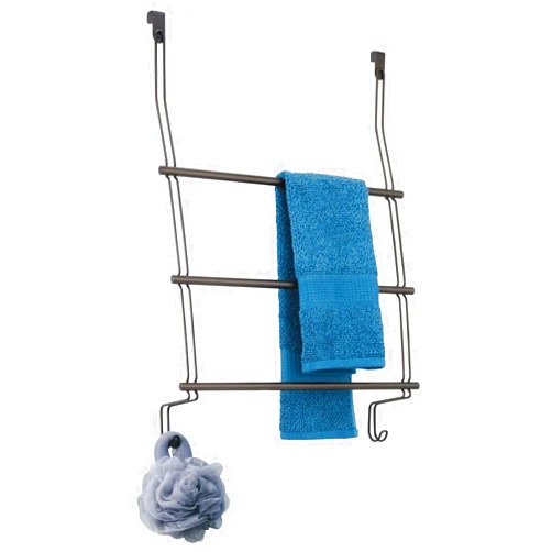 InterDesign iDesign Classico Steel Over-The-Door Towel Rack with Storage Hooks - 16.75