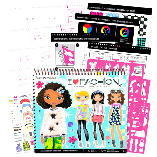 Fashion Angels I Love Fashion Sketch Portfolio, Includes Sketch Pad with Stencils & Stickers, Fashion Design Sketch Book for Girls, Ideal Drawing Kit for Kids