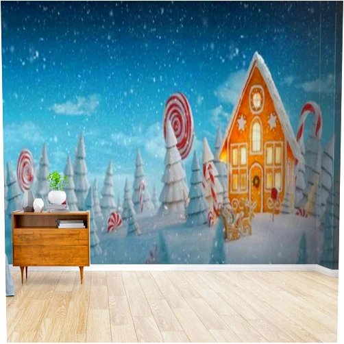 Kanworse Amazing fairy Christmas gingerbread house decorated of Christmas Canvas Wallpaper Print Self Adhesive Peel & Stick Wallpaper Wall Mural Wall Decal Wall Sticker Poster Home Decor for Living Room