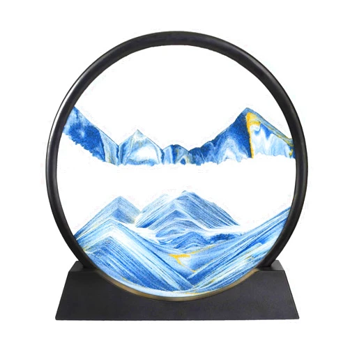BGFJYUK MUNSCVUS Moving Sand Art Picture in Motion, Round Tempered Glass 3D Deep Sea Sandscapes with Display Flowing Sand Frame for Relaxing Desktop Home Office Work Décor for Kids Adults (Blue, 12inch)