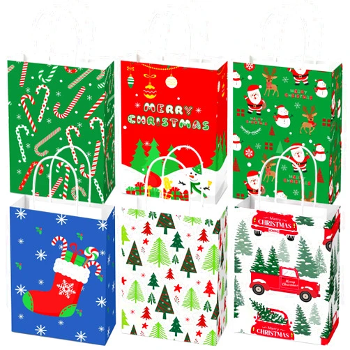 Riccioofy Christmas Gift Bags - 12 Pack Christmas Bags for Gifts - Large Christmas Gift Bags | Christmas Gift Baskets | christmas Treat Bags - Christmas Goodie Bag - Christmas Gifts for Kids Men Women
