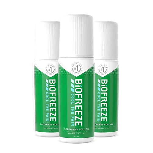 Biofreeze Pain Relief Roll-On, 3 oz. Colorless Roll-On, Fast Acting, Long Lasting, & Powerful Topical Pain Reliever, Pack of 3 (Packaging May Vary)