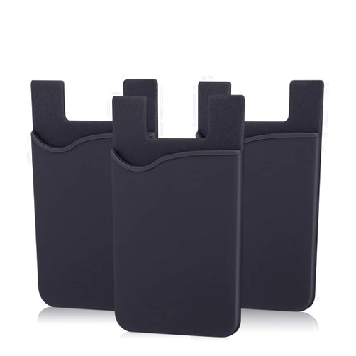 Pofesun Adhesive Phone Card Holder, 3 Pack Silicone Stick-on Wallet ID/Credit Card Holder Pouch Sleeve Self Adhesive Sticker Compatible for iPhone 15 14 13 12 Pro Max,iPad,Samsung Galaxy,Tablet-Black