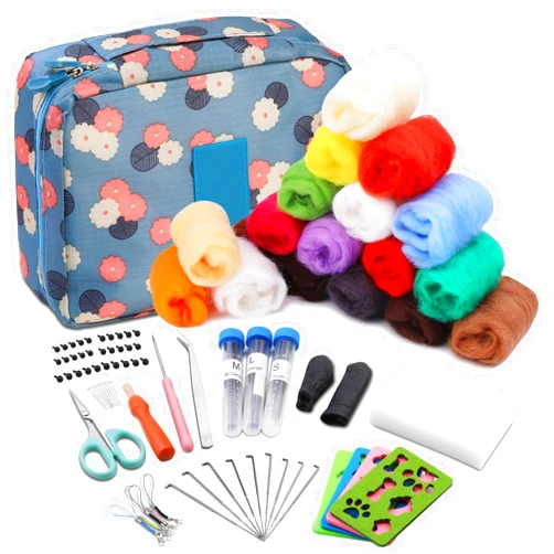 LOKUNN Needle Felting Kit, Wool Roving 18 Colors Set, Needle Felting Starter Kit, Wool Felting Tool Starter Kit with Felting Foam Mat and DIY Needle Felting Supply