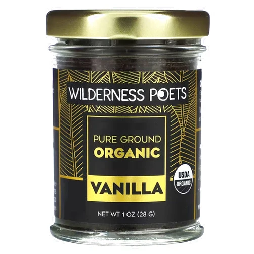 Wilderness Poets Pure Vanilla Powder - 100% Organic Ground Vanilla Beans - Tahitian Variety, Grade A | Potent, Super Aromatic, Perfect for Chefs, Baking, Ice Cream, Coffee Lattes, 1 Ounce (28 Grams)