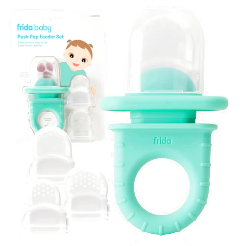 Frida Baby Push Pop Feeder, Baby Fruit Feeder, Baby Fruit Food Feeder to Safely Introduce New Foods, Fresh + Frozen Food Silicone Feeder for Babies, BPA Free, Dishwasher Safe | 3 Count, Teal
