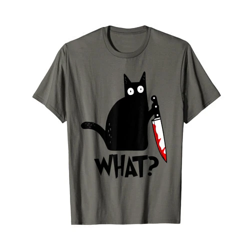 Cat What Shirt Cat What? Funny Black Cat Shirt, Murderous Cat With Knife T-Shirt