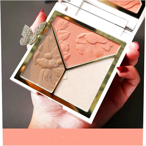 Musoxian Highlighter Makeup Palettes, Contour Blush Powder, 3 in 1 Palette Matte Shimmer Glow illuminator Powder Face Highlighter, Cool Toned Luminizer Cream for Bronzer, Shape, Silky Brilliant Compact