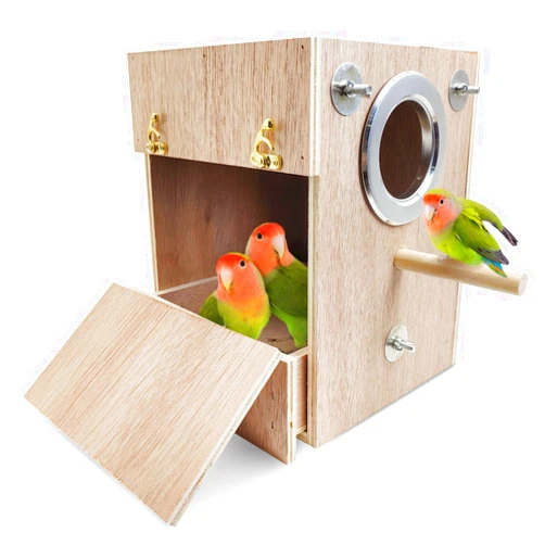 Tfwadmx Bird Wood Breeding Box Lovebirds Nesting Station House Aviary Cage Clear View Window for Parakeet Cockatiel Peony Finch Conure Budgie Parrots Tits Finches and Other Wild Birds