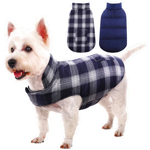 Kuoser Dog Winter Coat, Reversible Dog Jacket, Warm Dog Coat British Style Puppy Cold Weather Coat, Windproof Dog Clothes Dog Vest for Small Medium and Large Dogs Dark Blue S
