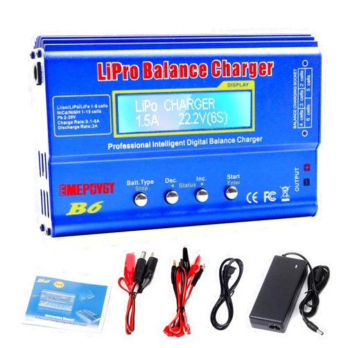 EMEPOVGY B6 Lipo Battery Balance Charger 80W 6A Discharger for NiMH/NiCd (1-15S) LiPo/Li-ion/Life Battery (1-6S) RC Hobby Batteries Balance Charger with AC Power Supply