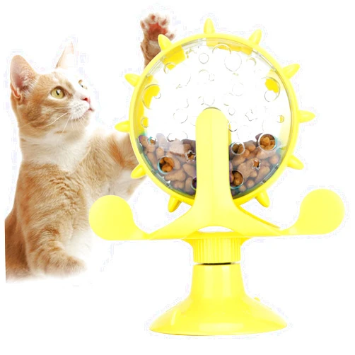 GLOGLOW Interactive Cat Puzzle Feeder, Windmill Treat Dispensing Cat Toy, Indoor Playtime, Suction Cup, Slow Feeding, for Cats, Kittens, and Puppies Training Rewards