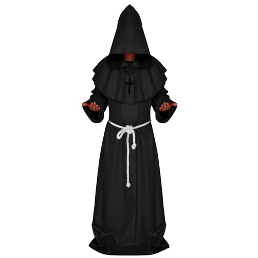 ALIZIWAY Friar Monk Priest Hooded Robe Cloak Halloween Cosplay Costume