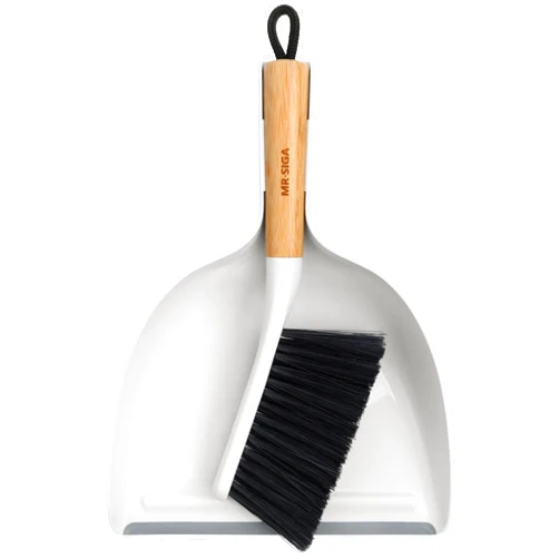 MR.SIGA Dustpan and Brush Set, Portable Cleaning Brush and Dustpan Combo with Bamboo Handle, 1 Set