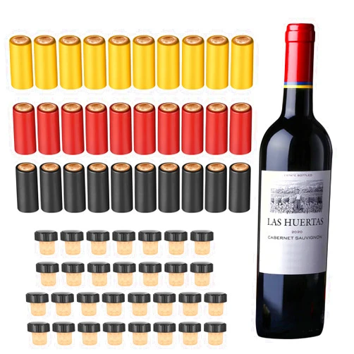 ANABIUP 60pcs Wine Sealer for Wine Bottles, Include 30pcs Wine Bottle Cork Stoppers and 30pcs PVC Heat Shrink Capsules, Wine Bottle Tops Seals Corks, Perfect for Home Use and Cruises