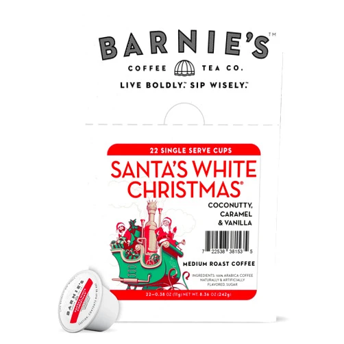 BARNIE'S COFFEE TEA CO. Barnie's Coffee & Tea Co. - Santa's White Christmas K-Cups, Coconut Caramel & Vanilla - Medium Roast (22 Count)