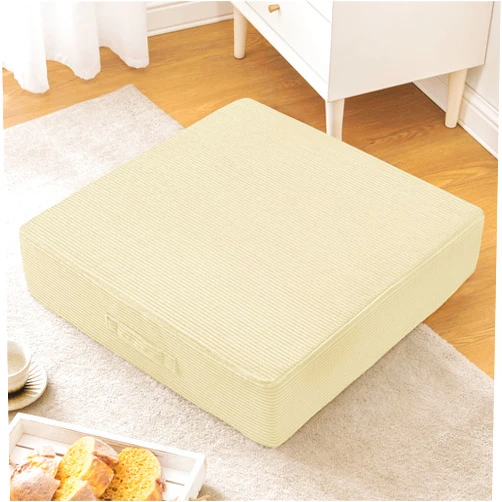 Wellsin Solid Square Floor Pillows for Adults Kids - Large Meditation Floor Pillow Seating Cushion with Thick Memory Foam & Washable Velvet Cover, 1 Pack, 22x22x5 Inch, Beige