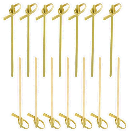 MIUPOO Natural Bamboo Cocktail Picks With Looped Knot Great for Cocktail Party Barbeque Snacks Club Sandwiches Bamboo Fancy Sticks Hold Food on Stick Together,100Pieces,4 Inches