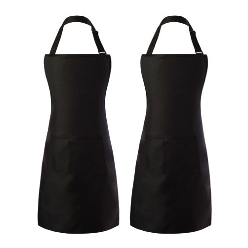 Tosewever 2 Pack Adjustable Bib Apron, Waterdrop Resistant Aprons with 2 Pockets Cooking Kitchen Restaurant Aprons for Women Men Chef, BBQ Drawing Crafting Outdoors (Polyester-Black, 2)