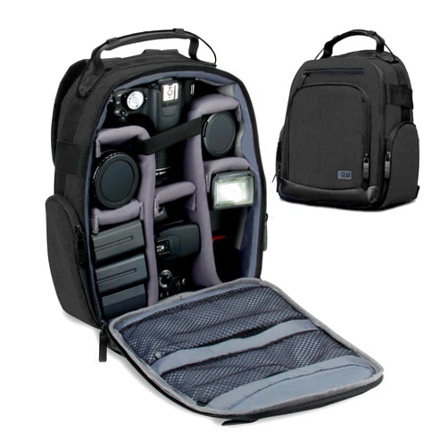 USA Gear Portable Camera Backpack for DSLR with Customizable Accessory Dividers, Weather Resistant Bottom and Comfortable Back Support - Compatible with Canon, Nikon, Sony, Fujifilm, and More (Black)