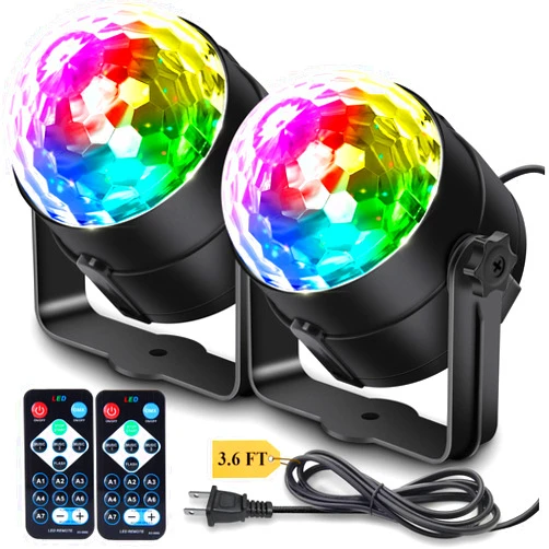 Apeocose [2-Pack] Disco Ball Party Lights Sound Activated Remote Control, 12 Modes Strobe DJ Lights for Christmas Party Decorations Stocking Stuffers White Elephant Gifts New Years Eve Party Supplies