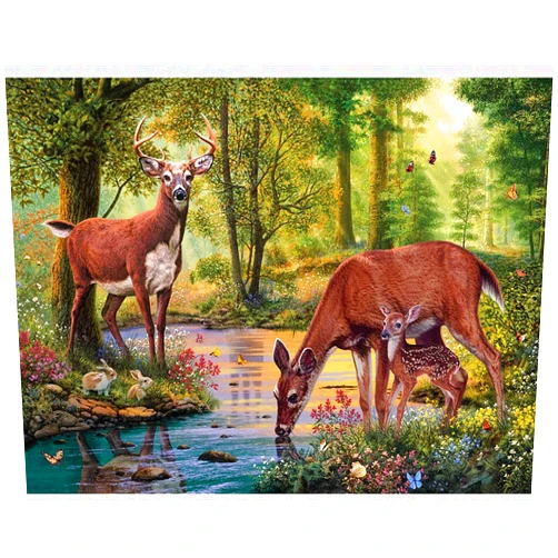 Bits and Pieces – 500 Piece Jigsaw Puzzle for Adults – Woodland Stream - Deer Stream Forest Tree Flower Nature Water Animals Woods Jigsaw Puzzle by Artist Steve Read, Completed Puzzle Size: 18