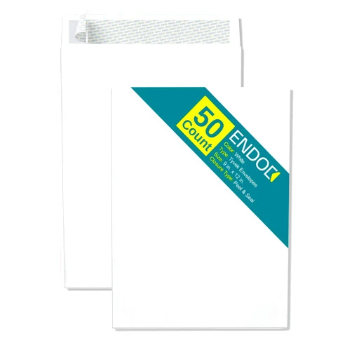 EnDoc Tyvek Envelopes – 9x12 Mailer Tear Resistant Envelopes Tyvek® Construction & Easy Self Seal Closure –Bright White – Bulk Pack of 50 – 9 x 12 Inch