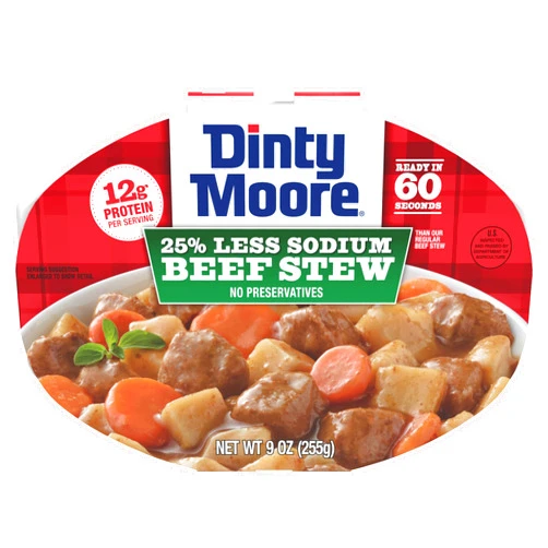 Dinty Moore Beef Stew Less Sodium Microwave Tray 9oz, 6 Pack