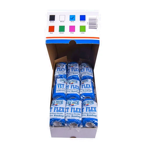 Dura-Tech Vet Flex Blue Bandage First Aid Wrap | for Horses, Dogs and Others | Self-Adhesive Cohesive Tape | 4” Wide and 5 Yards of Length | Package of 18 Rolls